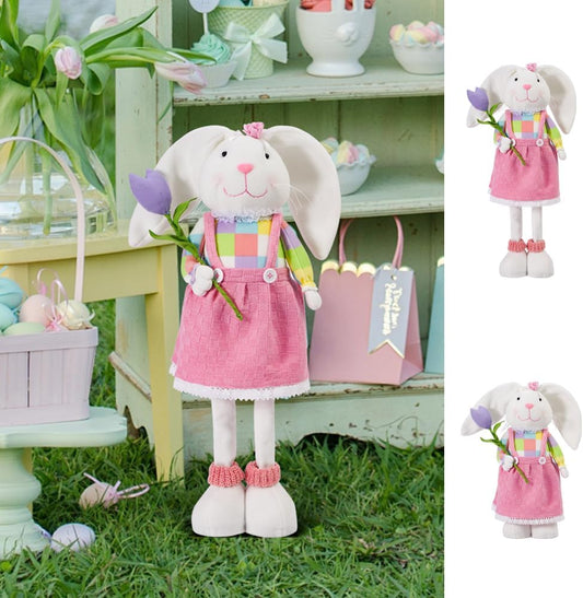 Skiennix Standing Easter Bunny Decor - Plush Gnome Figurine with Stretchable Legs | Cute Pink Spring Decoration for Home & Office