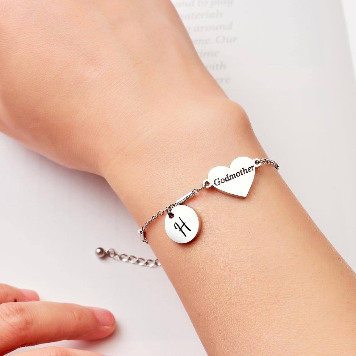 CHENVA Godmother Gifts Initial Bracelet Bangle for Women Gift for Godmother from Goddaughter (Godmother Bracelet H)