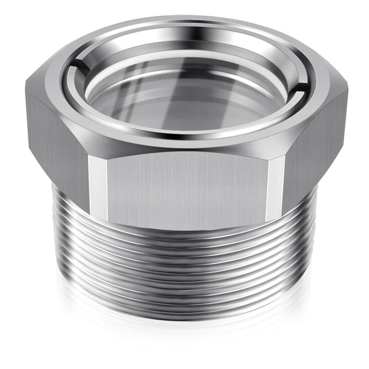 Boltigen 1-1/2'' NPT Male Hex Head Stainless Steel Oil Sight Glass, Liquid Level Gauge Oil Indicator Window for Air Compressor Gearbox Fittings Hydraulic Tank (1-1/2'' NPT Male)