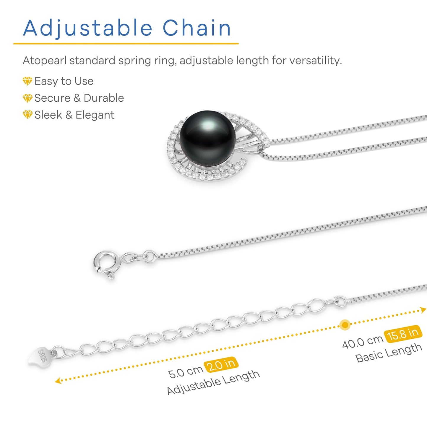 Atopearl Lucky Conch Tahitian Black Pearl with Moissanite Pendant Necklace, 9-10MM AAAA Pearl Gifts for Women Wife Wedding Birthday Anniversary Valentines