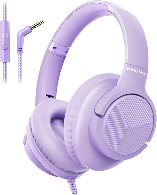 3.5mm 4.9ft MP3/4, Botesty Sound Headphones Wired with Microphone, Over Ear Foldable Plug in Headphones