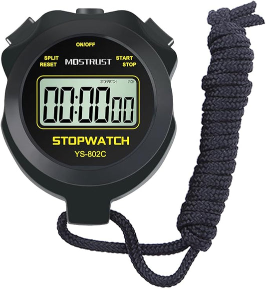 Digital Simple Stopwatch, 1/30 Lap Basic Stopwatch, No Bells, No Clock, No Alarm, Silent, Child Friendly, ON/Off for Swimming Coaches Kids