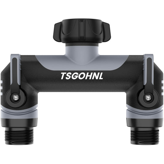 2 way hose splitter outdoor spigot splitter hose bib adapter garden faucet manifold water hose connector multiple hose connection garden watering - Grey