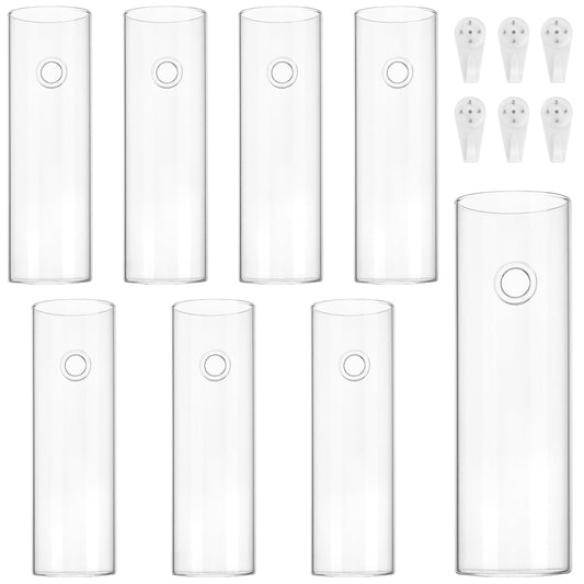 JEUIHAU 8 PCS 5.9 in x 1.85 in Glass Wall Mounted Planters, Wall Glass Tube Plant Holder, Clear Flower Vases Hanging, Propagation Containers for Hydroponics Plants, Garden Decor