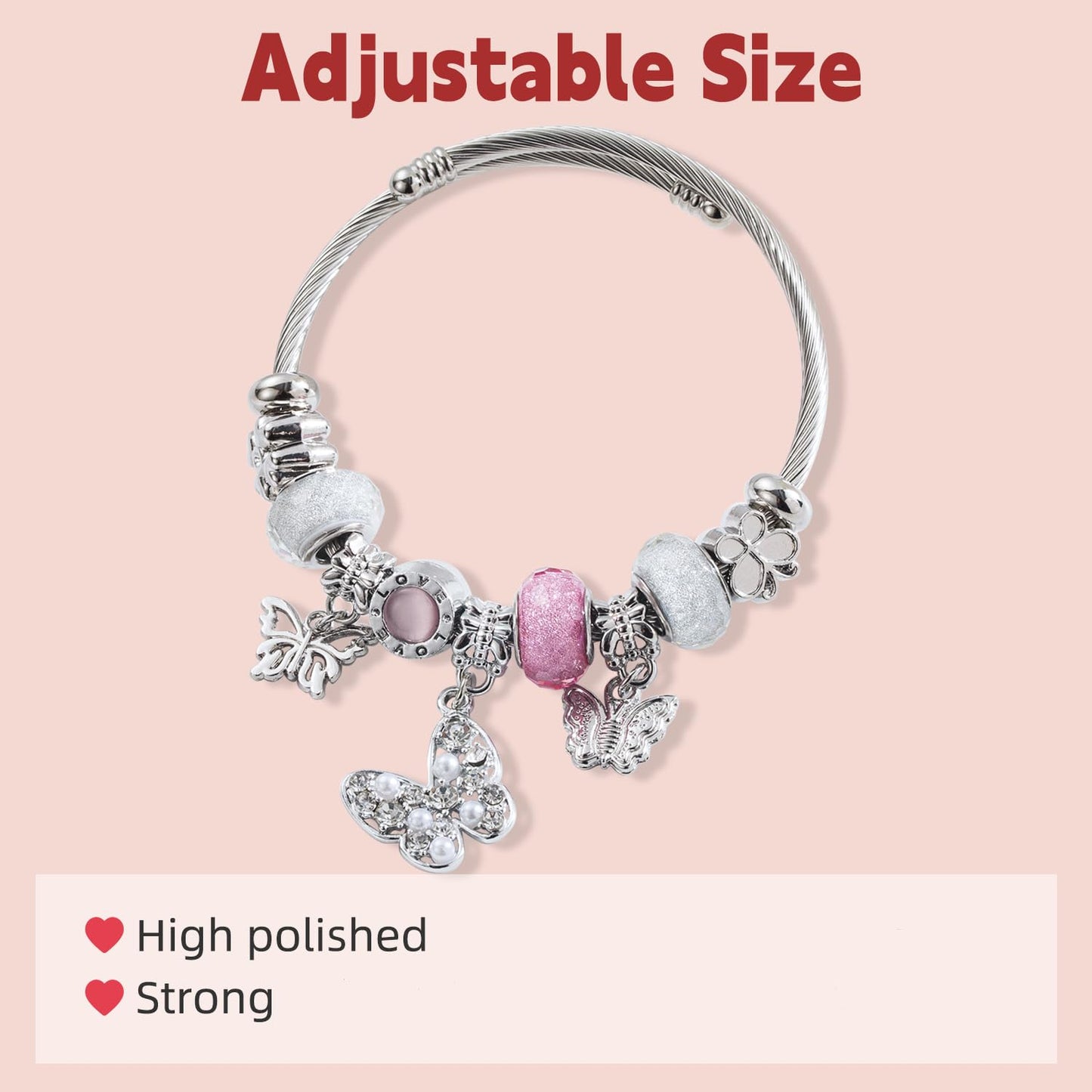 IUULOB Silver Women Bracelets - Adjustable Charm Bracelets for Women Birthday Gifts Favors Titanium Steel Bracelet Bundle Jewelry Kit (C: Butterfly)