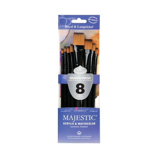 Royal & Langnickel Majestic Flat and Glaze Wash Artist Brush Set, 8-Piece