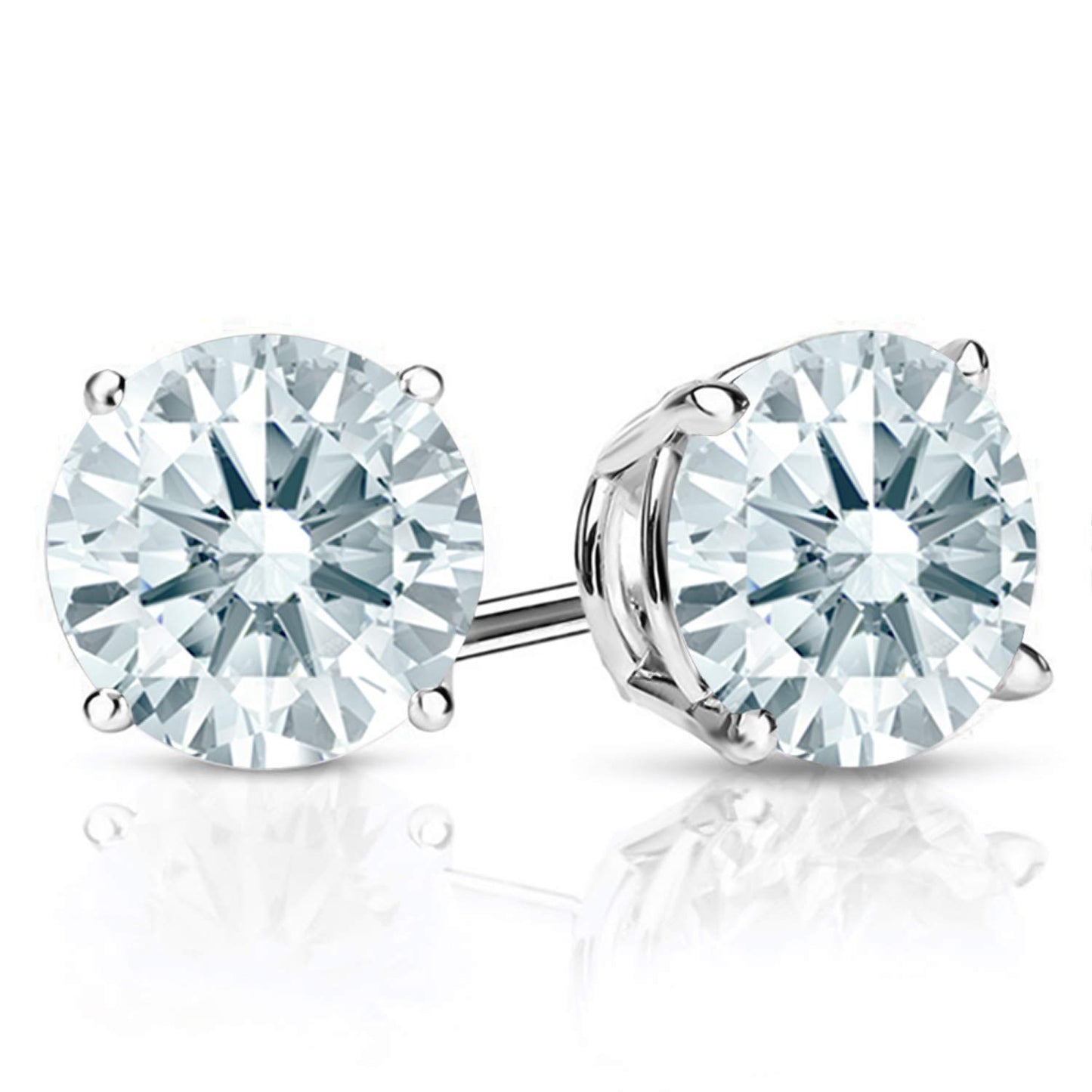 Gem Stone King 2-4 Cttw Round Gemstone Birthstone Stud Earrings For Women Men | 925 Sterling Silver | Round 7MM | Fine Jewelry Gifts for Women Her Mom Wife Men | White Zirconia
