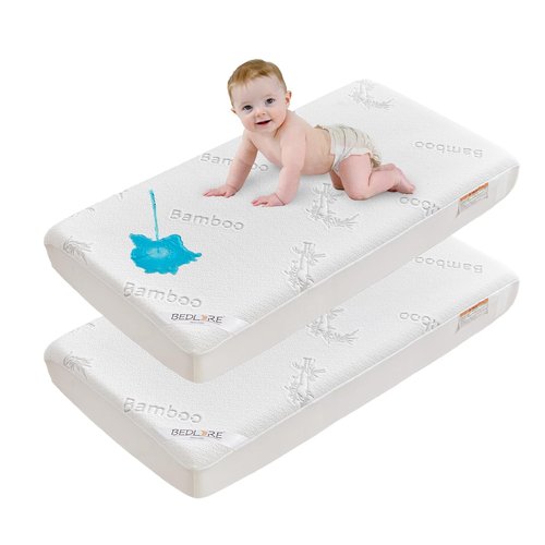 BEDLORE Waterproof Crib Mattress Protector - Ultra Soft Bamboo Viscose Pad Cover | Noiseless 52''x28'' White 2-Pack