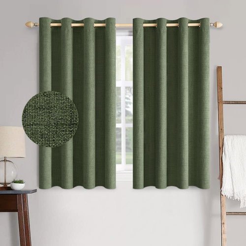 MIULEE Blackout Linen Textured Curtains - Thermal Insulated Olive Green Drapes | 52 x 54 Inch (2 Panels)