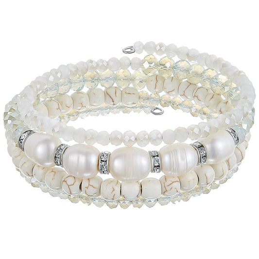 Beaded Freshwater Pearl Chakra Bracelet - Multi Strand Wrap Bracelet with Natural Crystal Agate Beads, Birthday Gifts for Women(29-White)