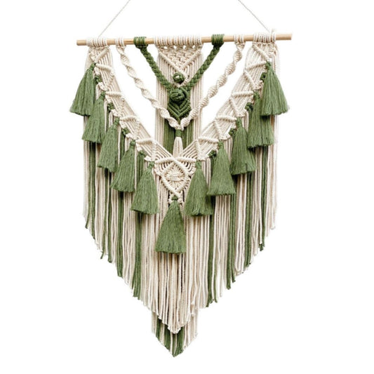 Boho Macrame Wall Hanging & Wall Decor, Cotton Handmade Tapestry with Tassel, Woven Macrame Wall Art for Decorating Bedroom Living Room Apartment Nursery (Green)