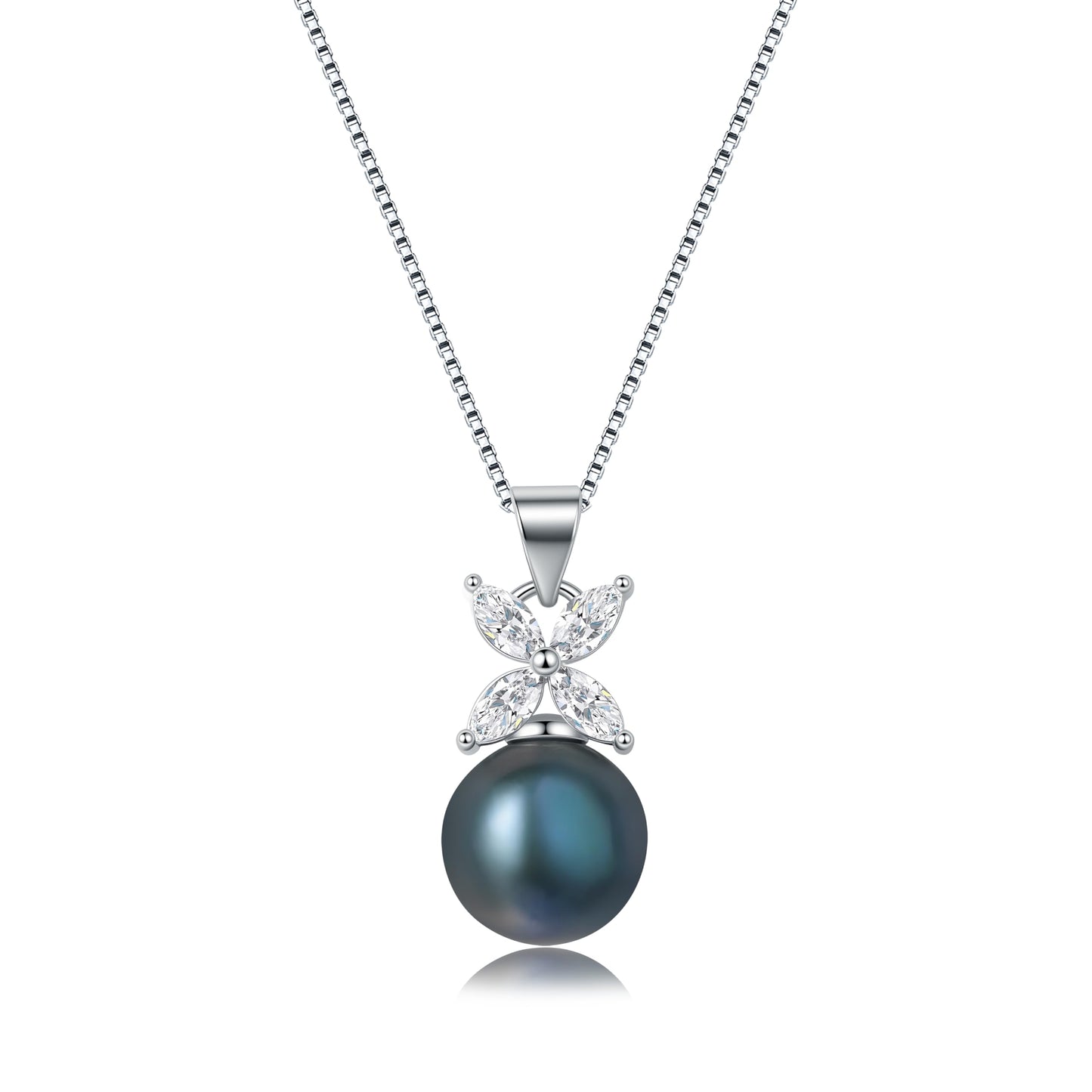 YAMI Tahitian Black Pearl Pendant Necklace, 12-13mm Cultured Round Pearls, 925 Sterling Silver with 18+2IN Adjustable Chain, Elegant Mother's Day Jewelry Gift for Women, 4 Leaf Style