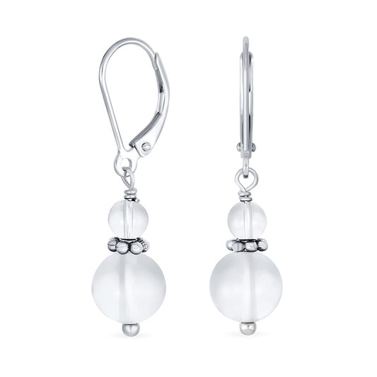 Bling Jewelry Bali Style .925 Sterling Silver White Jade Bead 3MM & 8mm Balls Drop Earrings Milgrain Rondel Separator Lever Back Genuine Gemstone