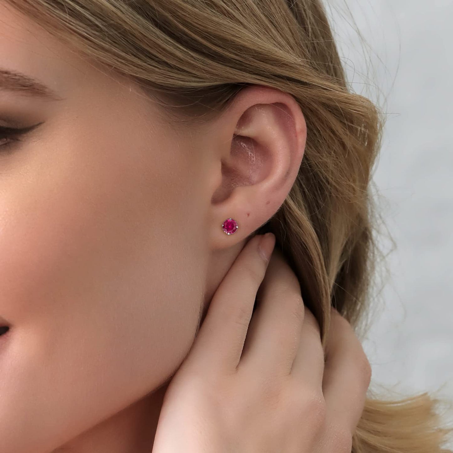 Gem Stone King 2-4 Cttw Round Gemstone Birthstone Stud Earrings For Women Men | 925 Sterling Silver | Round 7MM | Fine Jewelry Gifts for Women Her Mom Wife Men | Created Ruby-July