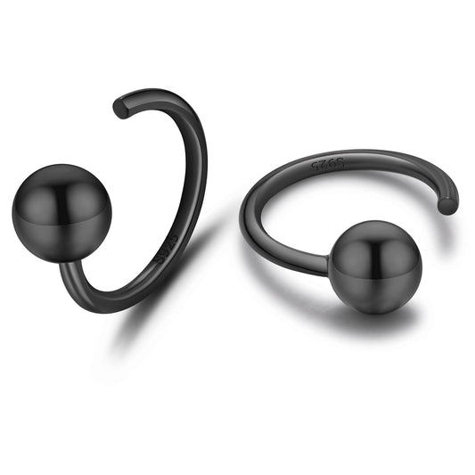 Black Half Hoop 925 Sterling Silver Little Ball Huggie Black Hug Hoop Earring for Women