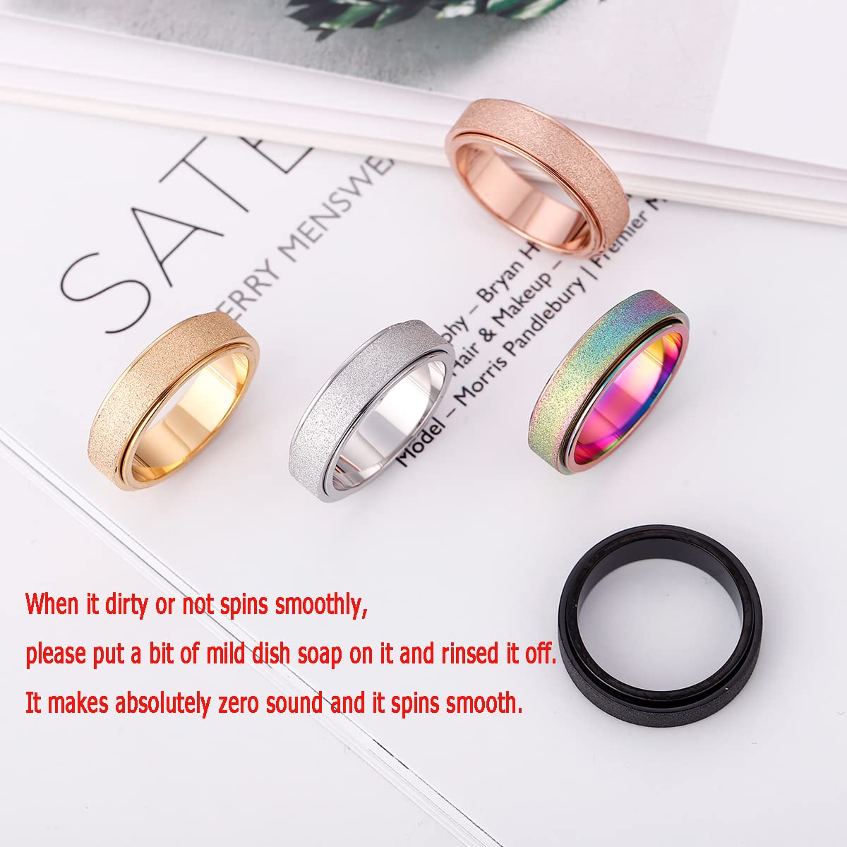 OreilleStar Titanium Stainless Steel Anxiety Ring for Women Men Fidget Toys Adults Spinner Ring 6mm Wide Cool Mood Rings Band Rings Hand Polished Gold Size 8