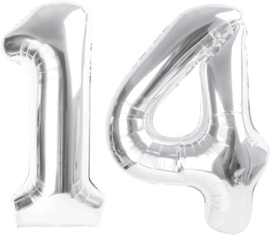 Skiennix Large 14th Silver Birthday Balloons - 40 Inch Foil Decorations for Weddings & Engagements