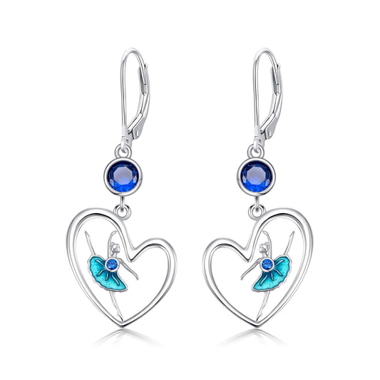 Ballerina Earrings for Women Sterling Silver Dancer Leverback Dangle Earrings Ballet Dance Jewelry Gifts