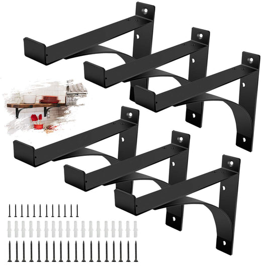 Heavy Duty Shelf Brackets, 8 Inch 6-Pack Exquisite Shelf Brackets, Strong Support Mental L Brackets Heavy Duty Floating Shelf Brackets, Black