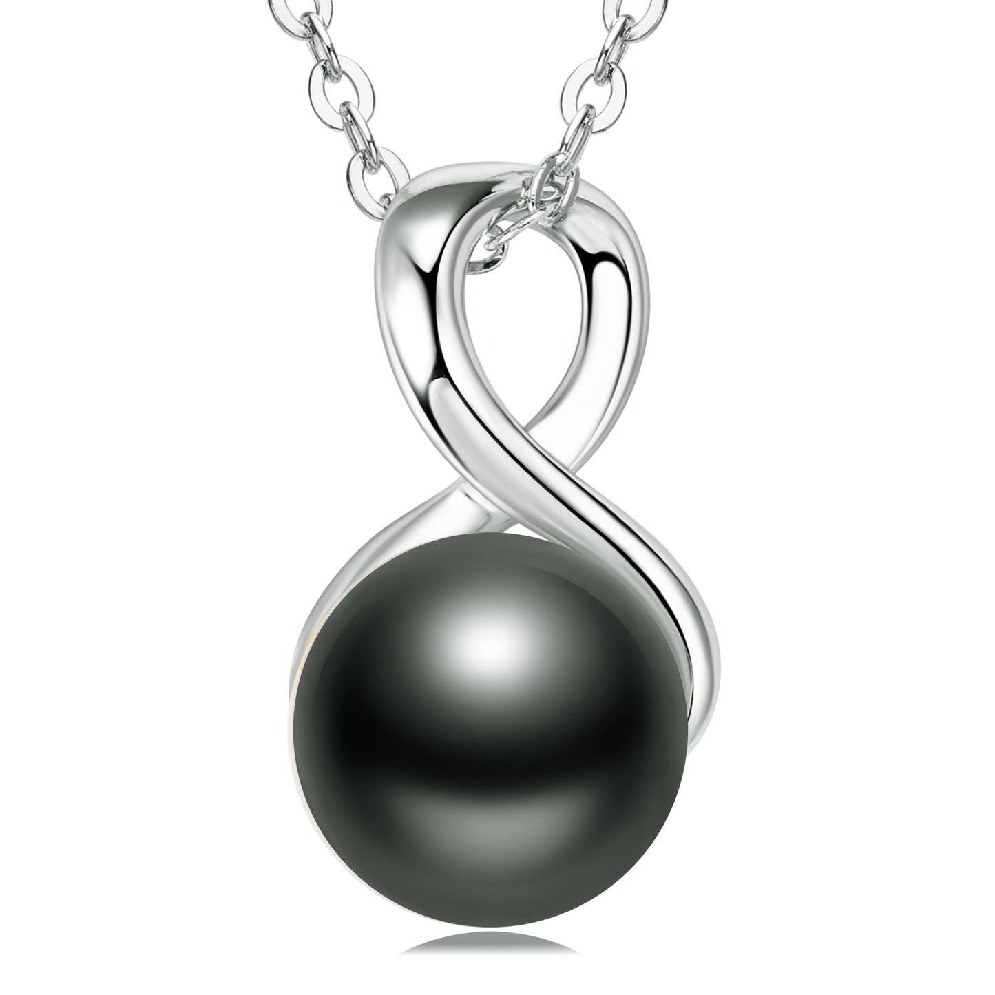 DENGGUANG Genuine Tahitian Black Pearl Necklace for Women, Sterling Silver Infinity Single Pearl Pendant Necklaces, Anniversary Birthday Mothers Day Jewelry Gifts for Mom Her