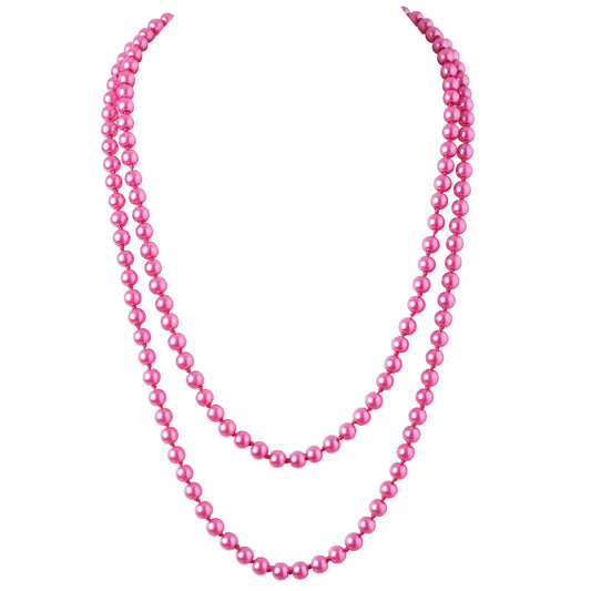 BABEYOND Long Pearl Necklace Faux Pearls Necklace Set Beaded Long Pearls Necklace 1920s Gatsby Costume Jewelry (Rose red)
