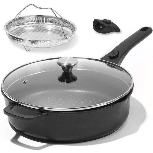 ESLITE LIFE Nonstick Always Pan with Lid, 11 Inch(4.5 Qt) Deep Frying Skillet Sauté Pan, Safe for Oven, Induction & All Cooktops, PTFE & PFOA Free (Black Granite, 11" w/Lid & Steamer)