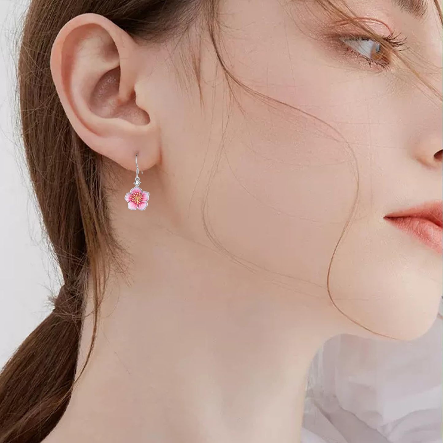 Cherry Blossom Earrings 925 Sterling Silver Flower Earrings Sakura Jewelry Gifts for Women