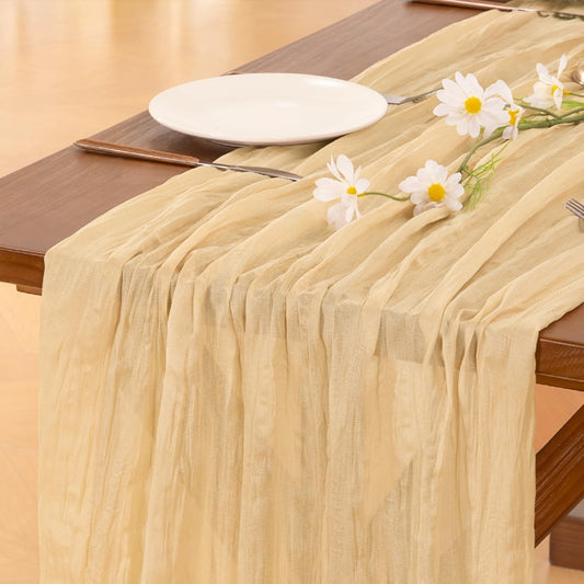 Socomi Gold Champagne Cheesecloth Table Runner - 120 Inch Sheer Gauze for Weddings & Parties