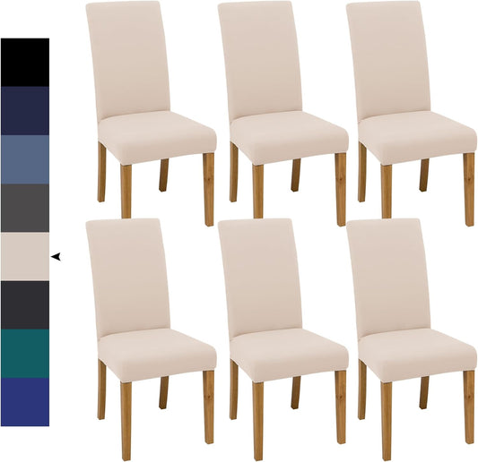 Regine Switzerland Dining Chair Covers - Set of 6 Stretch Washable Slipcovers | Beige for Home & Restaurant