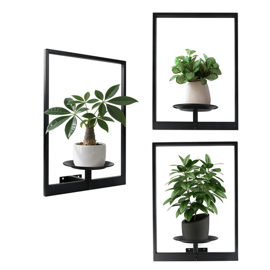 SUNLITOPTO Plant Wall Shelf, Metal Modern Style Frame, Picture Wall Plant Holder, Plant Frames for Living Space Decor Display Stand for Living Room Balcony Garden Patio (3 PACK(BLACK ))