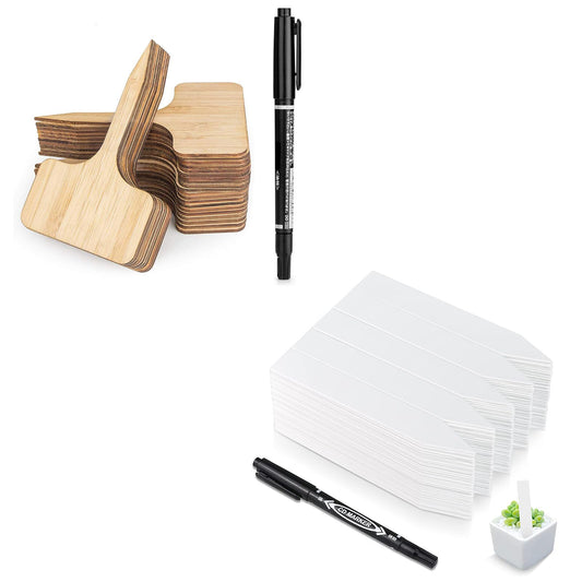 Bamboo Plant Labels 60 Pcs with Bonus a Pen(4 * 2.4INCH) and 4"Plastic Plant Labels Waterproof Plant Tags for Seedling 200 Pcs Multicolor