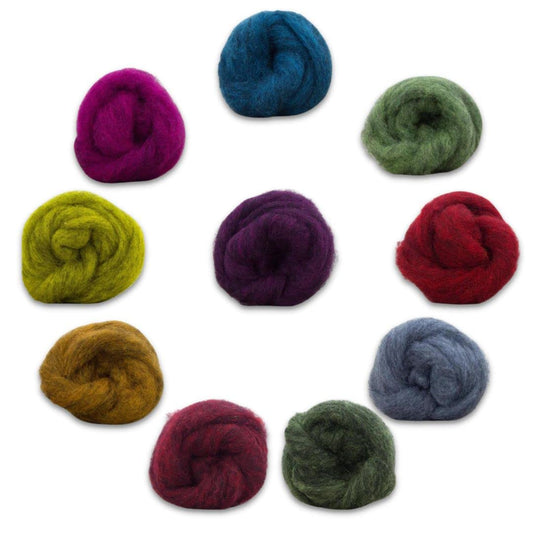 Revolution Fibers Himalayan Range Wool Roving Variety Pack | 10 Luxurious Blended Colors of Corriedale Fleece Fiber | Perfect for 3D Needle Felting, Wet Felting & Spinning