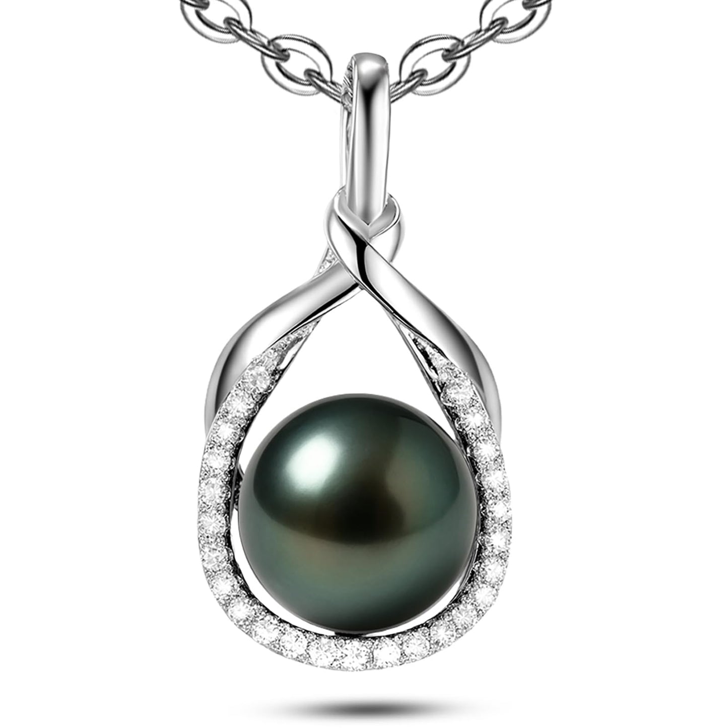 Tahitian Black Pearl Necklace for Women - Gift for Wife, Mom, Sister, Jewelry Gifts for Wedding Anniversary Birthday Christmas, 9-10mm Seawater Pearl with Sterling Silver Moissanite Necklaces Pendant