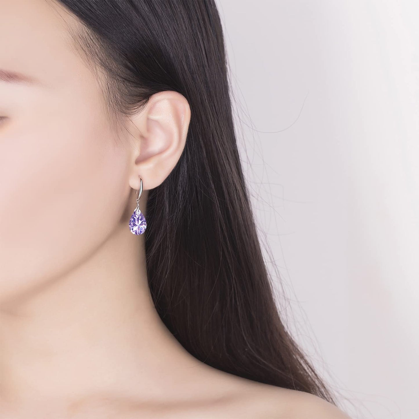 ML S925 Sterling Silver 12mm Naked Drill Crystal Earrings For Women (Earrings Lavender Color)