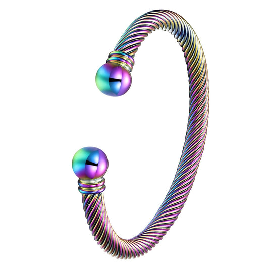 BOLAGTIER Stainless Steel Twisted Cable Wire Bracelets Adjustable Open Cuff Bangle Bracelet Vintage Jewelry Gift for Women (C-Rainbow)