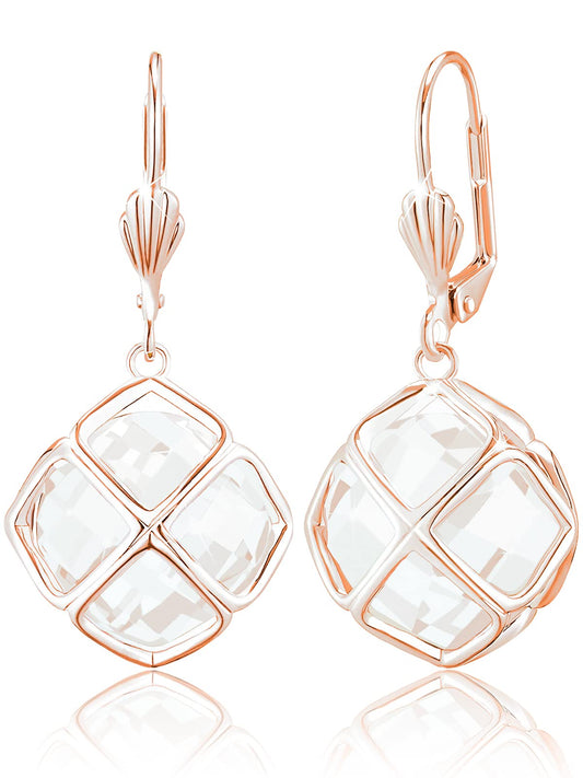 Big Clear Crystal Dangle Earrings for Women (Apr-Diamond-Rose Gold)