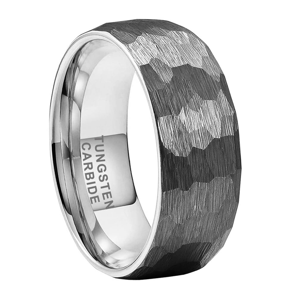 TUTISS 8mm Hammered Tungsten Rings for Men Women Fashion Engagement Wedding Bands Domed Matte Finish Comfort Fit Size 8