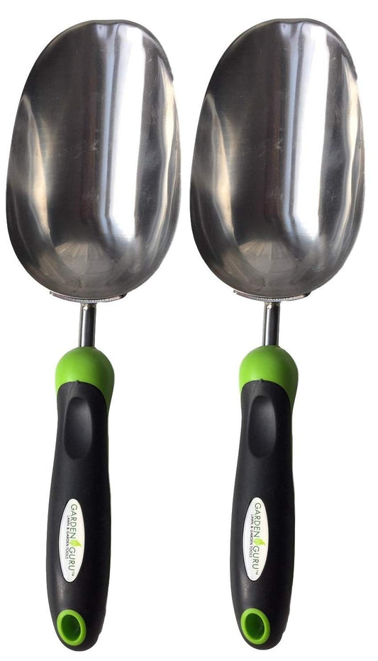 Garden Guru Super Strong Garden Scoop Trowel Shovel Transplanter - Stainless Steel - Rust Resistant - Ergonomic Grip - Perfect Hand Shovel for Gardening Transplanting and Digging (2 Pack)