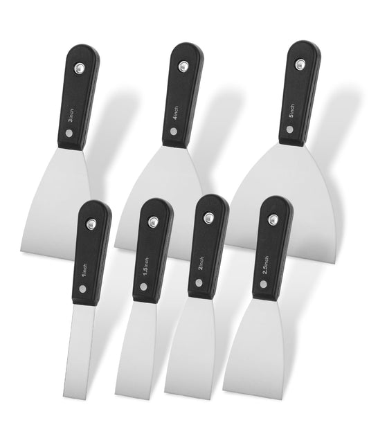 Bates- Putty Knife Set, 7 pcs, Stainless Steel, 1" 1.5" 2" 2.5" 3" 4" 5" Flexible Metal Scraper, Drywall Spackle Knife, Metal Paint Scraper Tool, Putty Knife Scraper, Wall Scraper, Drywall Knife