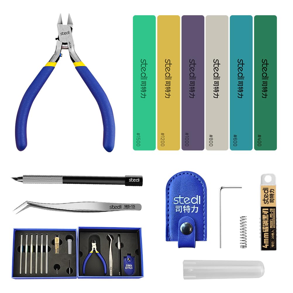 stedi Model Tools Kit for Beginners 14 PCS, Modeler Professional Basic Tools Craft Set Hobby Making Tools for Gundam, Miniature Military Model, 3D Resin Parts