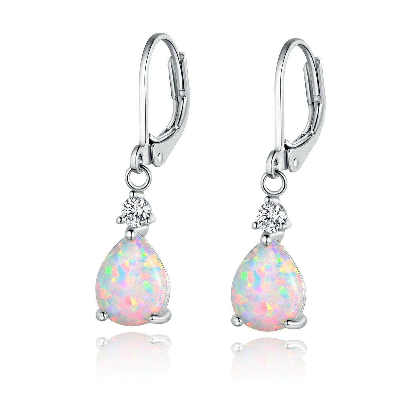 Gemsme White Gold Plated Teardrop Opal Dangle Earrings For Women(platinum-plated)