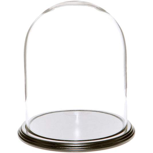 Plymor 8" x 10.25" Glass Display Dome Cloche (Black Wood Veneer Base)