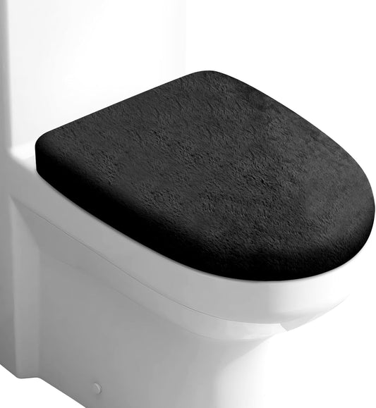 Skiennix Microfiber Toilet Lid Cover - Soft Velvet, Absorbent & Machine Washable | Fits Most Lids (Black)