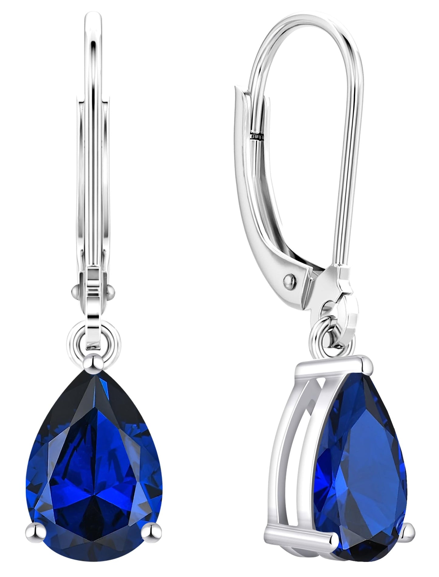 YL 925 Sterling Silver Teardrop Dangle Drop Earrings for Women 7x10 MM Solitaire Created Sapphire Leverback Jewelry