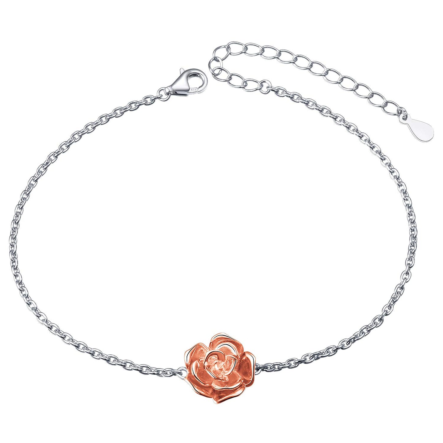 DAOCHONG S925 Sterling Silver Choker Short Dainty Necklace Pendant for Women Jewelry Gift (Rose Flower)