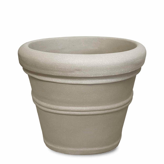 Crescent Garden Brunello Classic Rolled Rim Planter, Indoor/Outdoor Weather-Safe Round Plant Pot, Large Plastic Flowerpot for Flowers, Faux Plants, Trees - 27'' W (Parchment)
