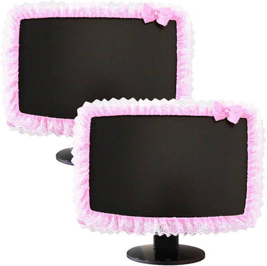 ZUYYON 2 23''-26'' Pcs Lovely Computer Monitor Cover with Bow-Knot Cute Elastic Monitor Dust Cover Protector Monitor