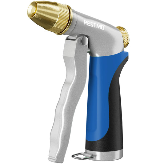 RESTMO Heavy Duty Metal Water Hose Nozzle, High Pressure Garden Hose Nozzle, Hose Sprayer Nozzle with Adjustable Spray Patterns for Garden Watering, Car Washing, Patio and Pet, Blue