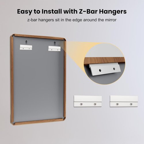 LOAAO Bathroom Mirror - 40x30 Inch Rounded Rectangle with Wood Grain Metal Frame | Anti-Rust, Versatile Hanging Options