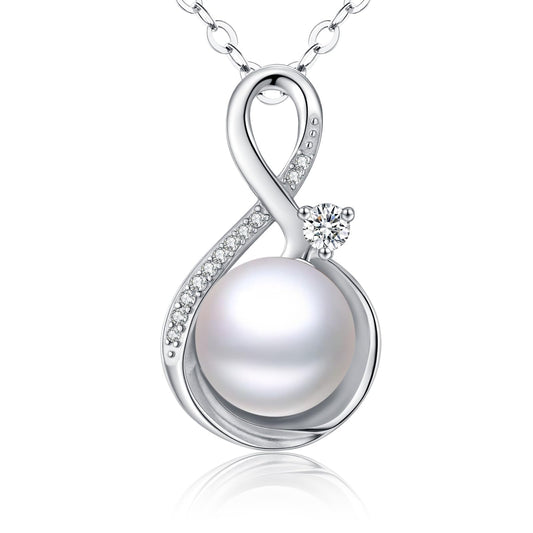 11 mm Infinity Pearl Necklace 925 Sterling Silver Jewelry 5A Cubic Zirconia Pendant Necklace Gifts for Mom Women Girlfriend Grandma Lover Her Wedding Birthday Anniversary Engagement Valentine's Day